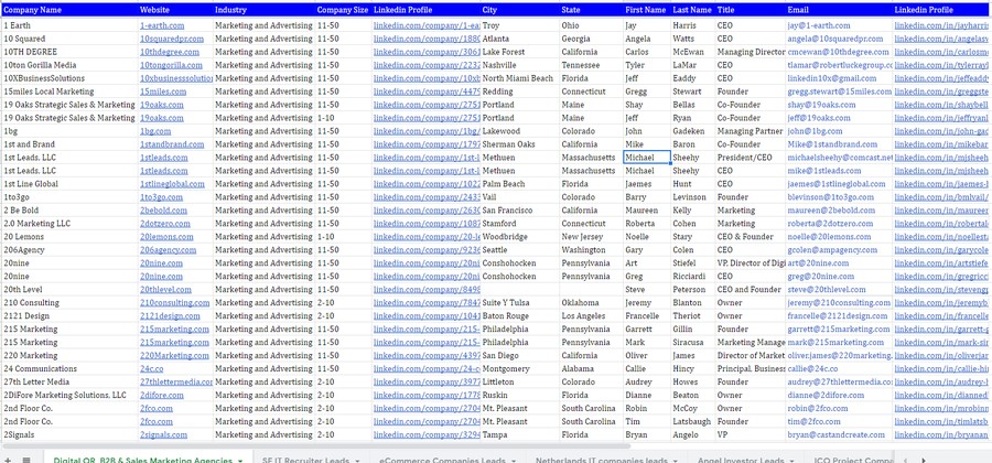 Real list built for a B2B Outbound Marketing Agency