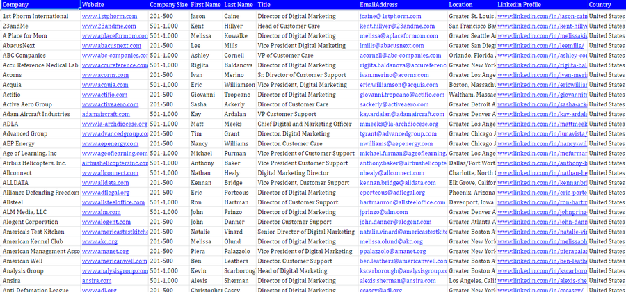 Real list built for a Digital Agency