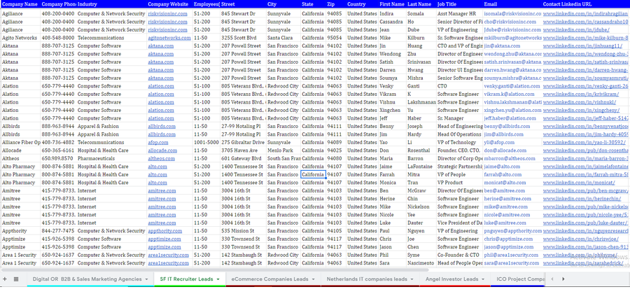 Real list built for a IT Startup