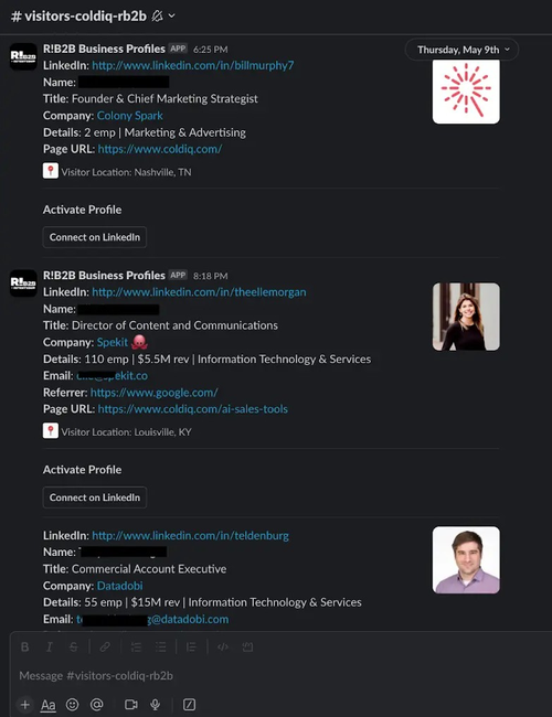 Real website visitor identification alert